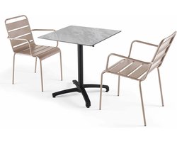 Oviala - 70x70 cm marmeren verstelbare tafel met 2 taupe stoelen - Opéra