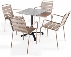 Oviala - 70x70 cm marmeren verstelbare tafel met 4 taupe stoelen