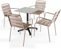 Oviala - 70x70 cm verstelbare tafel in lichtgrijs met 4 taupe stoelen - Opéra