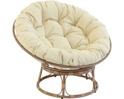 Oviala - Fauteuil van staal en synthetisch rotan met wit kussen