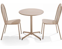 Oviala - Kantelbare tuintafel en 2 bistrostoelen in taupe - Palavas