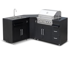 Oviala - Metalen buitenkeuken met 3 modules, spoelbak en barbecue - Memphis