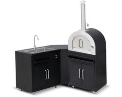 Oviala - Metalen buitenkeuken met 3 spoelbakken en pizzaoven - Memphis