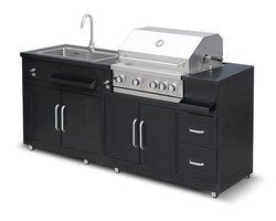 Oviala - Metalen buitenkeuken met spoelbak, barbecue en opbergruimte - 2 modules