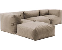 Oviala - Modulaire hoekbank met 1 fauteuil, 2 hoeken en 1 zandkleurige poef - Mixi