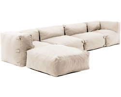 Oviala - Modulaire hoekbank met 2 fauteuils, 2 hoeken en 1 zandkleurige poef - Mixi