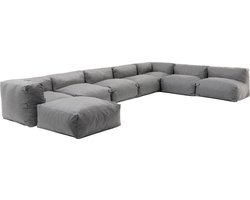 Oviala - Modulaire hoekbank met 5 fauteuils 2 hoeken en 1 grijze poef - Mixi