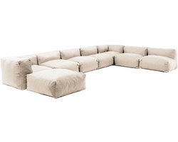 Oviala - Modulaire hoekbank met 5 fauteuils 2 hoeken en 1 zandkleurige poef - Mixi