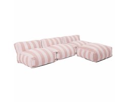 Oviala - Modulaire tuinset met 3 fauteuils en 1 poederroze gestreepte poef - Mixi
