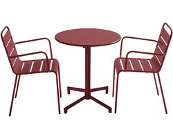 Oviala - Paarse metalen tuintafel en 2 fauteuils - Palavas