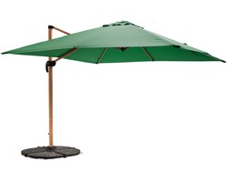 Oviala - Parasol van 3x3m en 4 verzwaarde tegels met groene cactus houtlook - Brescia