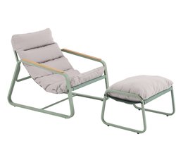 Oviala - Relaxfauteuil in staal en textiel met cactusgroene voetsteun - Sotia
