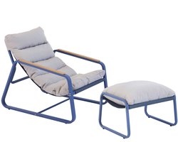 Oviala - Relaxfauteuil in staal en textiel met pacific blue voetsteun - Sotia