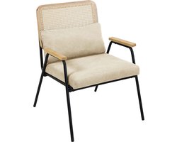 Oviala - Relaxfauteuil in staal, synthetisch rotan en ecru stof