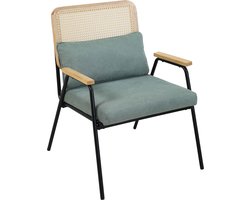 Oviala - Relaxfauteuil in staal, synthetisch rotan en groene stof
