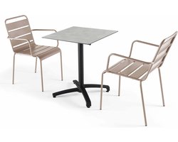 Oviala - Relaxtafel 60x60 cm lichtgrijs en 2 fauteuils taupe