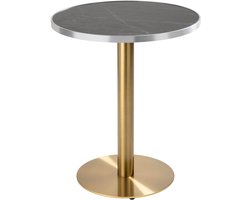 Oviala - Ronde eettafel 60 cm zwart/zilver marmeren blad en gouden poten - Montmartre