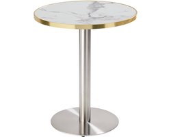 Oviala - Ronde eettafel van 60 cm met wit/gouden marmeren blad en zilveren - Montmartre