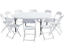 Oviala - Ronde tafel en 8 inklapbare stoelen