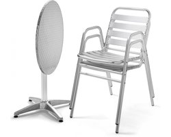 Oviala - Ronde tuintafel en 2 grijze stoelen