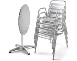 Oviala - Ronde tuintafel en 4 grijze stoelen - Brixton