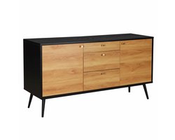 Oviala - Scandinavisch dressoir met licht houtlook 2 deuren 3 laden 150 cm zwart - Milo