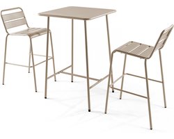 Oviala - Set bartafel en 2 hoge stoelen in taupekleurig metaal - Palavas