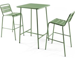 Oviala - Set bartafel en 2 hoge stoelen van groen cactusmetaal - Palavas