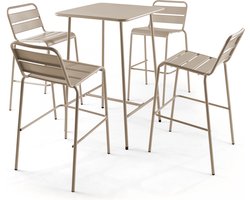 Oviala - Set bartafel en 4 hoge stoelen in taupekleurig metaal - Palavas