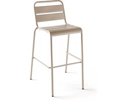 Oviala - Set hoge tafel en 4 barkrukken in taupe metaal - Palavas