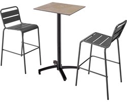 Oviala - Set hoge tafel met beige marmeren laminaat en 2 hoge grijze stoelen - Opéra