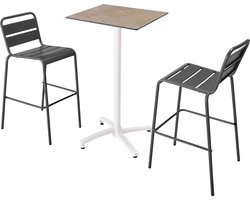 Oviala - Set hoge tafel met beige marmeren laminaat en 2 hoge grijze stoelen - Opéra