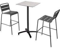 Oviala - Set hoge tafel met grijze betonnen laminaat en 2 grijze hoge stoelen - Opéra