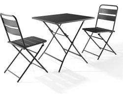 Oviala - Set inklapbare tuintafel en 2 grijze stalen stoelen - Palavas