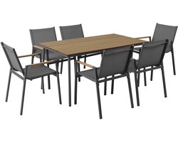 Oviala - Set met ovale tuintafel 150x90 cm en 6 stoelen antracietgrijs - Valencia