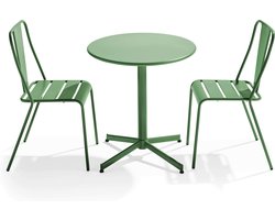 Oviala - Set ronde tafel en 2 tuinstoelen van groen cactusmetaal - Palavas
