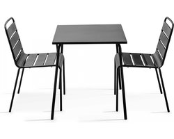 Oviala - Set tuintafel en 2 grijze stalen stoelen - Palavas