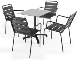 Oviala - Set tuintafel met licht betonnen laminaat en 4 grijze fauteuils