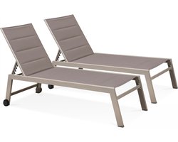 Oviala - Set van 2 aluminium en textilene ligstoelen in taupe - Nouméa
