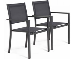 Oviala - Set van 2 grijze aluminium en textileen tuinstoelen - Nice