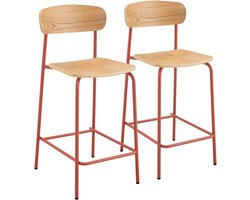 Oviala - Set van 2 hoge stoelen van metaal en oranje hout - Lila