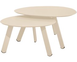 Oviala - Set van 2 in elkaar passende tuinsalontafels in crèmekleur - Bergame