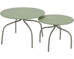 Oviala - Set van 2 in elkaar passende tuinsalontafels in saliegroen - Venise