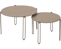 Oviala - Set van 2 in elkaar passende tuinsalontafels in taupe. - Oros