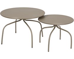 Oviala - Set van 2 in elkaar passende tuinsalontafels in taupe - Venise