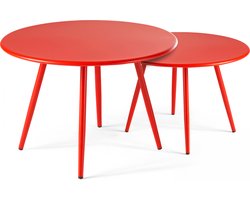 Oviala - Set van 2 lage tuin tafels in rood staal - Palavas