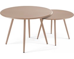 Oviala - Set van 2 lage tuin tafels in taupekleurig staal - Palavas