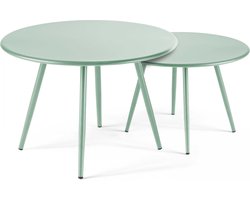 Oviala - Set van 2 lage tuin tafels van groen salie staal, 50 cm - Palavas