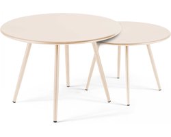 Oviala - Set van 2 lage tuin tafels van ivoorkleurig staal, 50 cm - Palavas