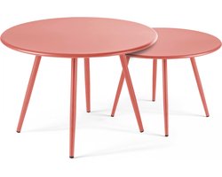 Oviala - Set van 2 lage tuin tafels van klei staal 50 cm - Palavas